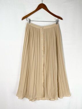 Reformation Verona Skirt Side Slit MIDI Buttons Tan Side Small High Waisted